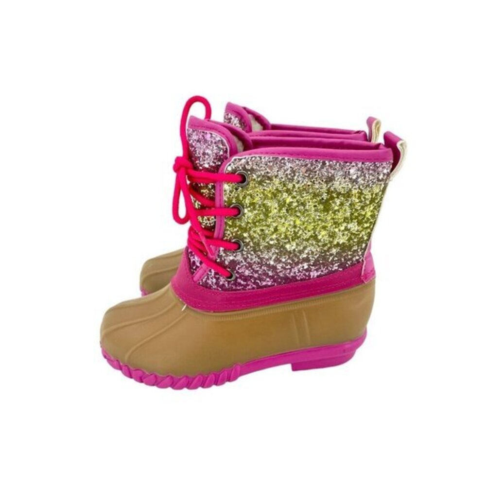 Olivia Miller Girls Pink Gold Glitter Faux Fur Lined Duck Boot SZ 13 New